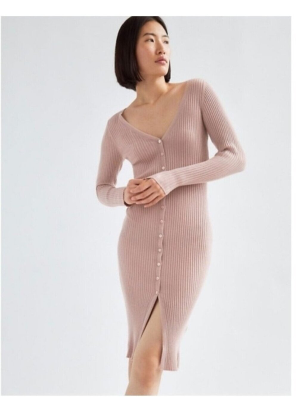 ARITZIA | Babaton Avalon Midi Dress Button Down Ribbed Mauve Pink Lilac Sz XS